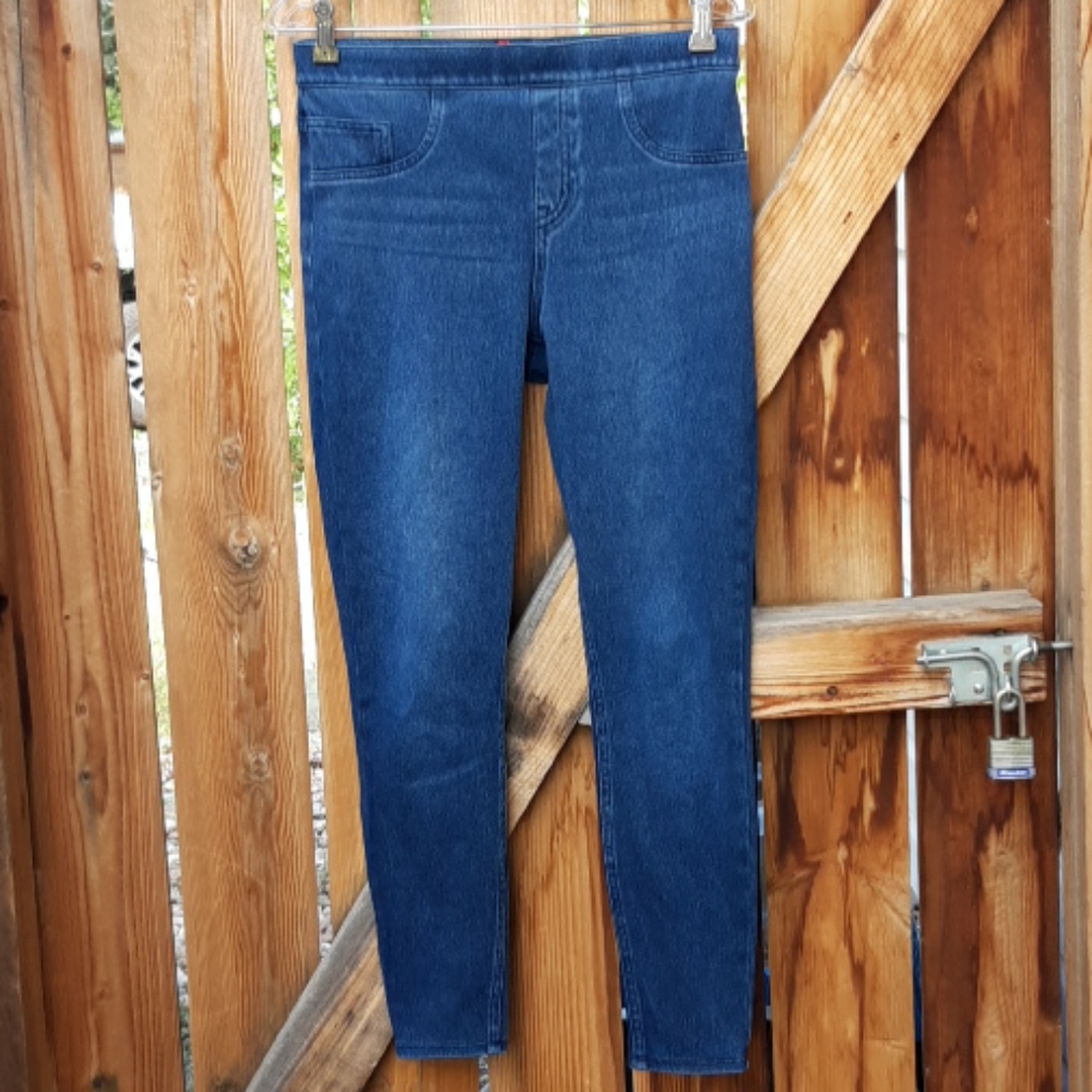 Spanx darkwash stretch high rise skinny jeans